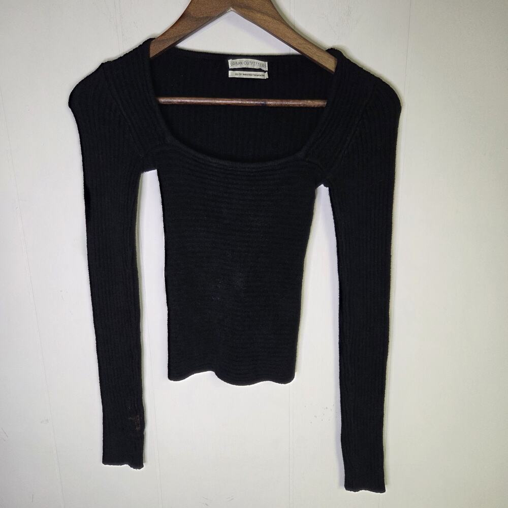 Urban Outfitters Black Knit Long Sleeve Scoop Neck Top Size XS
